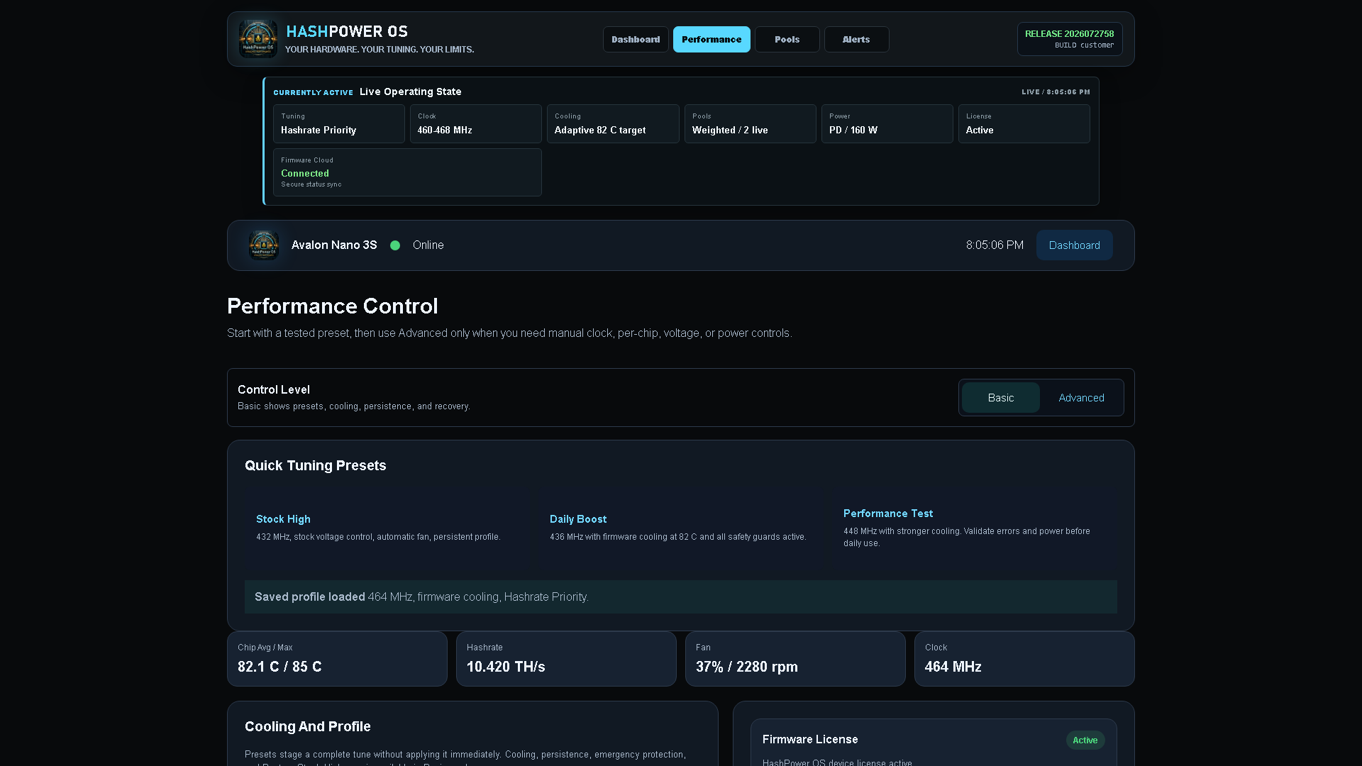 Performance screenshot